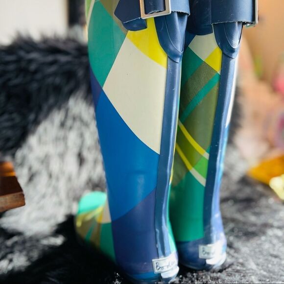 Boden Blue Plaid Rainboots Size 37 - Picture 2 of 4